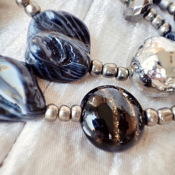 Erica Lyons Art Glass Silver Foil Crystal Beaded Bracelet and Earrings Set NOC - Picture 12 of 13